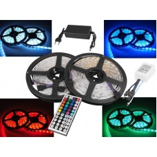 LED juostos komplektas 12V 14.4W/m hermetiška IP65 RGB+W 10m su valdikliu ir pultu 